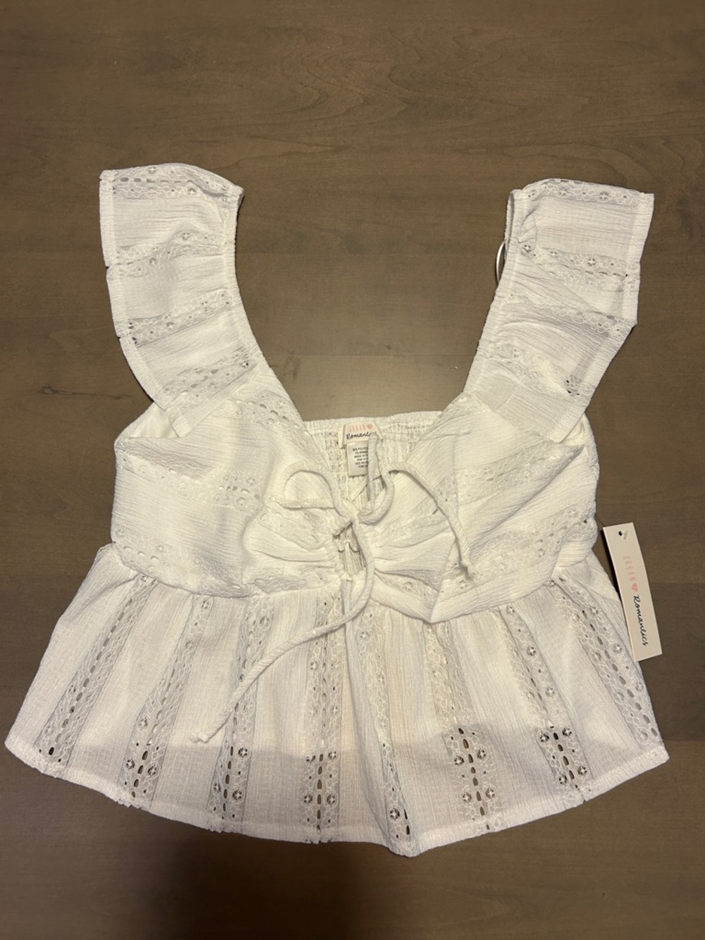 White Eyelet Tie-Front Top